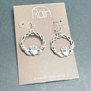 Claddagh Earrings Silver Tone Drop Dangle Irish Earrings